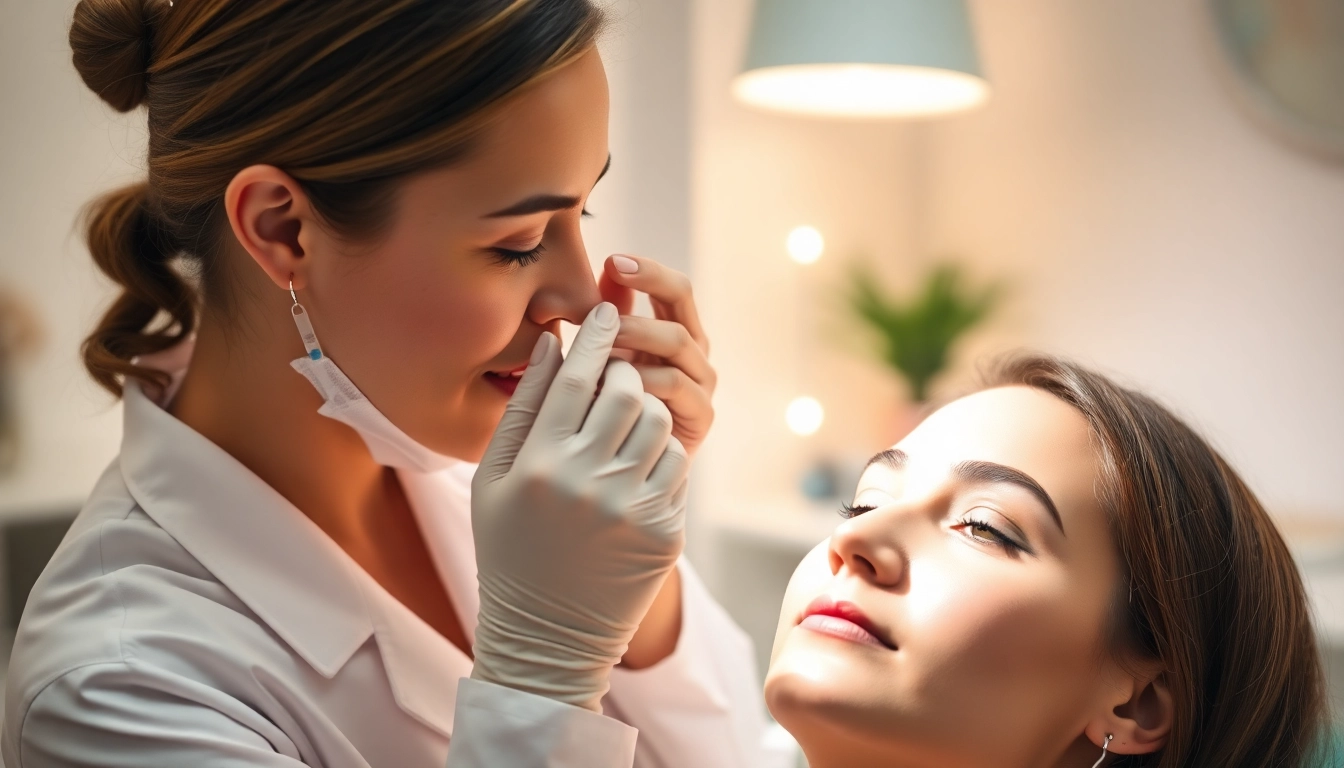 Professional administering a Botox Behandlung in a tranquil clinic, showcasing patient care.