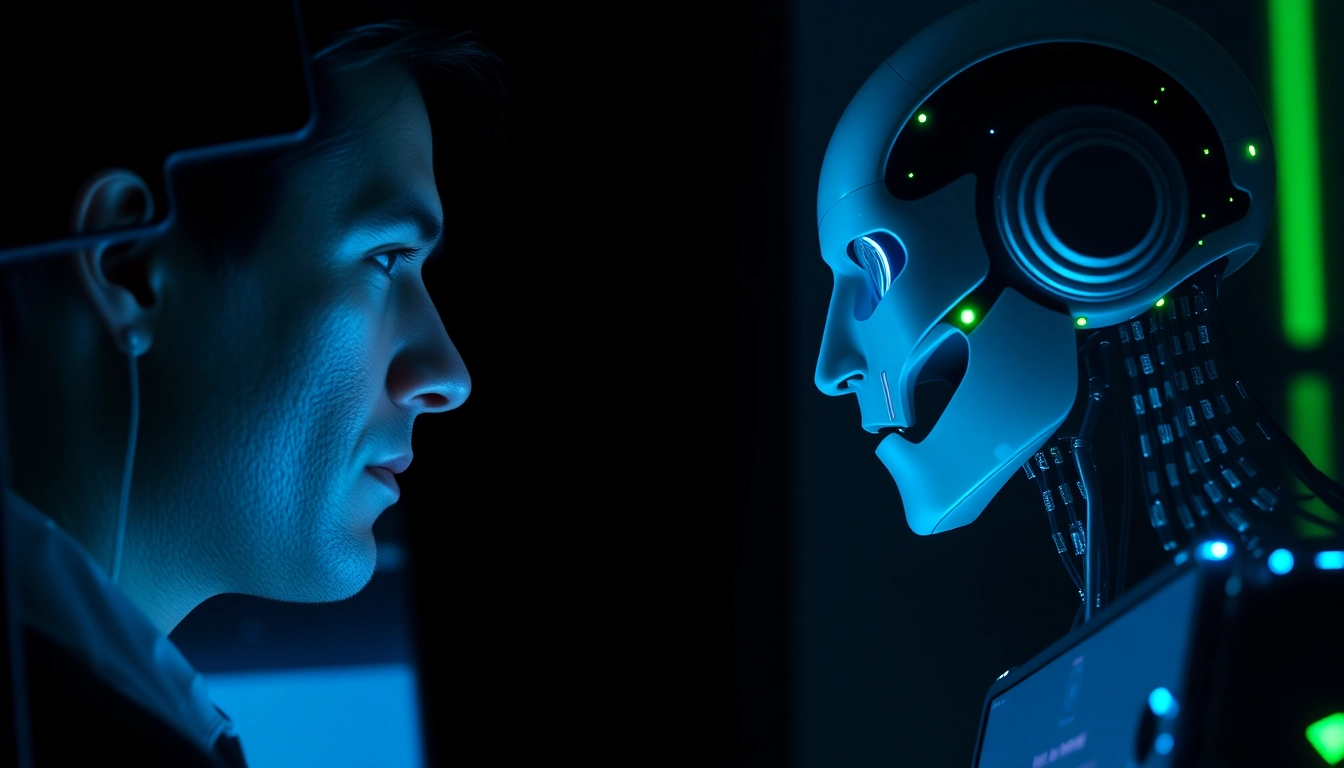 An engaging scene showing a person and AI chatbot in a human or not game scenario, illustrating digital interaction and the challenge of distinguishing human from AI responses for online players.