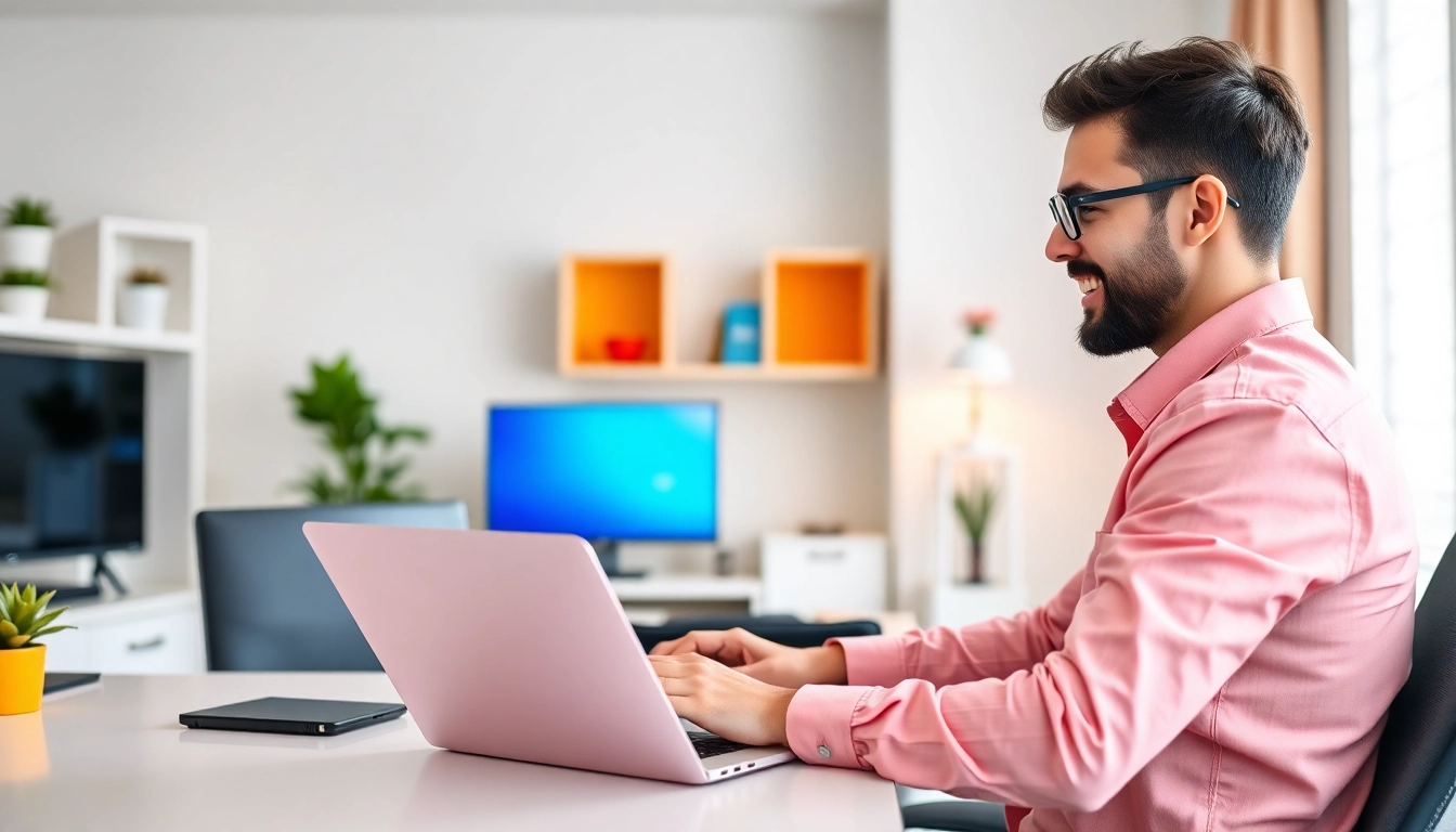 Earn money online by working remotely on your computer in a modern, inspiring workspace setting.