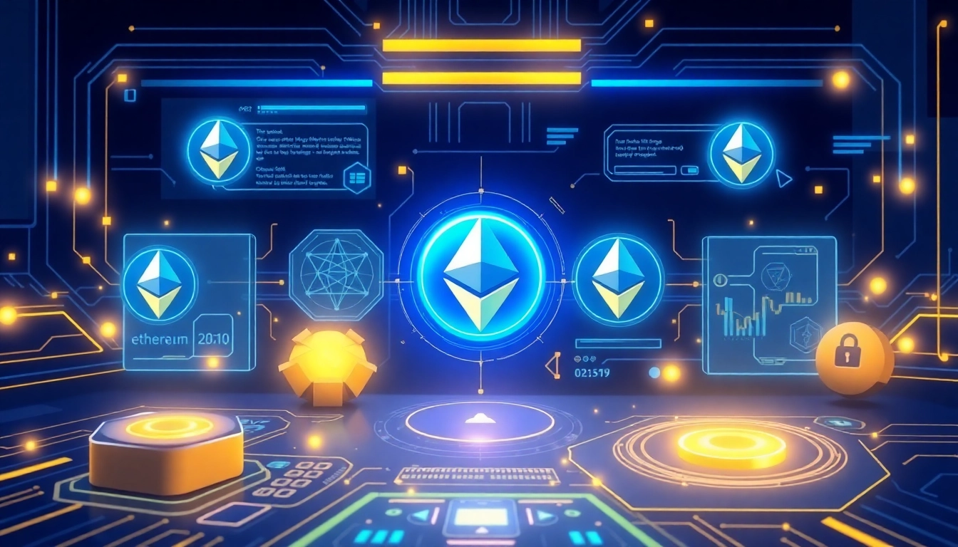 Engaging visual of staking ETH with a secure DeFi interface highlighting trust, rewards, and blockchain networks to attract crypto investors seeking staking ETH.