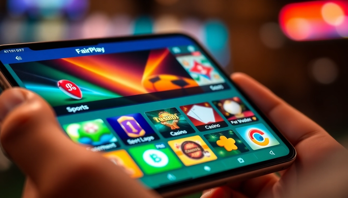 The fairplay app interface on a smartphone showing sports betting and casino options, engaging users with quick access and vibrant design.
