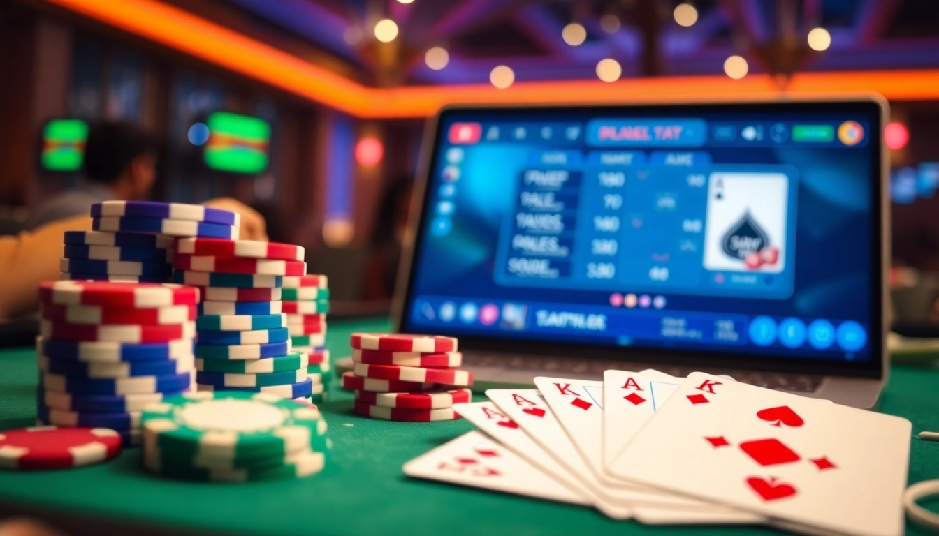 Clubgg poker community engaging with colorful chips and cards on a sleek digital platform, highlighting a friendly online poker environment for all skill levels.