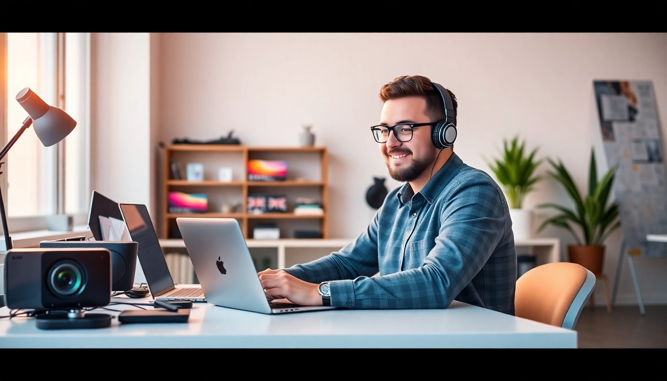 Curated freelance talent working remotely on a laptop in a modern workspace for freelance