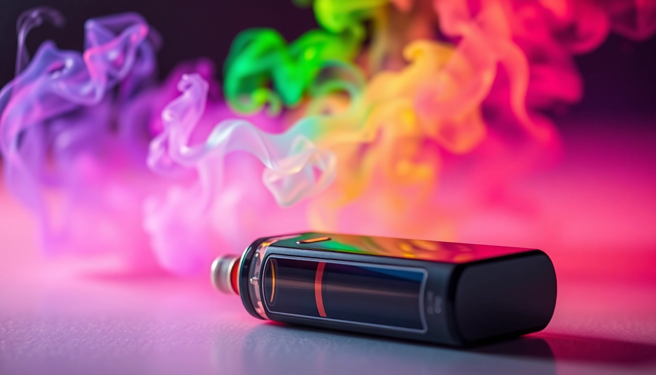 User holding a stylish E-Zigarette device vaporizing vibrant clouds for smooth flavor experience